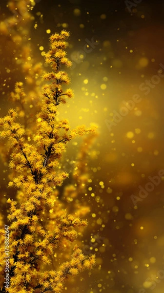 Fototapeta golden autumn floral leaves mobile background vertical format holiday seasonal bokeh backdrop