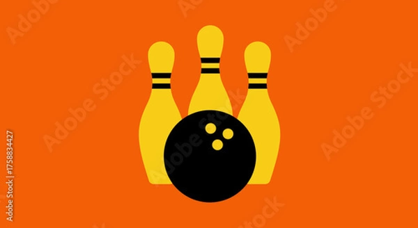 Fototapeta Stylized bowling pins and ball over a vibrant orange background design