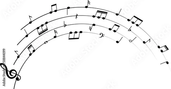 Obraz Music notes wave, vector illustration.
