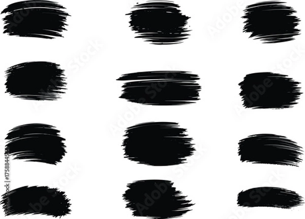 Fototapeta Set of paint brush stroke, ink splatter and artistic design elements. Ink splashes.Brush strokes, black ink lines, vector abstract set with paint brush 