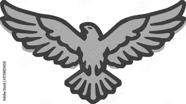 Fototapeta Stylized Grey Bird Flying Illustration with Spread Wings - Vector Graphic Design Element Symbolizing Freedom and Peace
