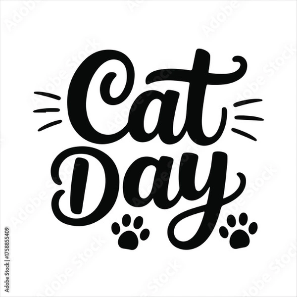 Fototapeta Cat Day Hand Lettering Quote with Paws and Whiskers - Vector Typography
