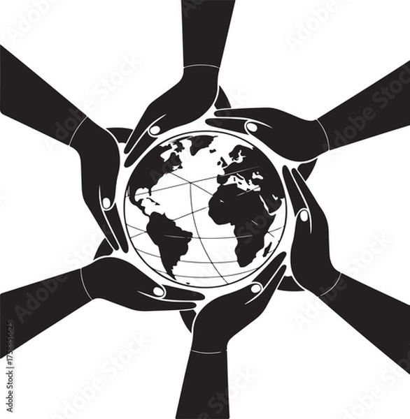 Fototapeta Diverse hands unite to hold and protect the earth