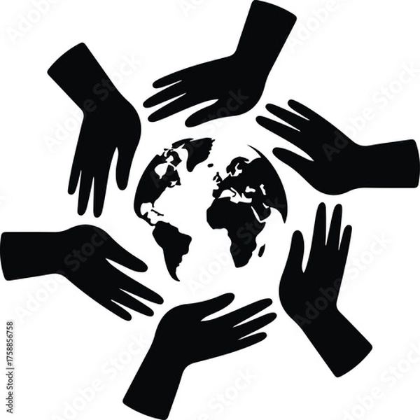 Fototapeta Diverse hands protect and support planet earth with care and unity