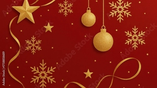 Fototapeta Festive golden Christmas decoration desktop wallpaper