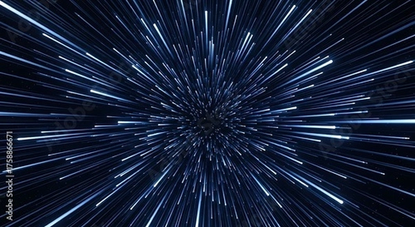 Fototapeta A dynamic, futuristic illustration showcasing a vibrant array of light streaks radiating outwards from a central point, creating a captivating sense of speed and motion.