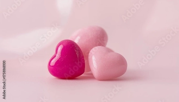Obraz Illustration of three heart shaped candies in pink and magenta color on pink background
