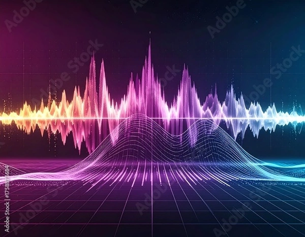 Fototapeta Vivid graphical representation of sound waves, energy, and music
