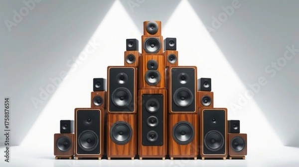 Obraz Illustration of acoustic speakers pyramid on white background for sound system concept