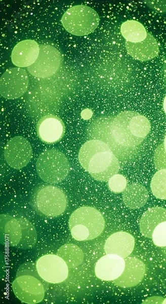Fototapeta A vibrant display of circular bokeh lights in a rich green tone, creating a festive and celebratory atmosphere.