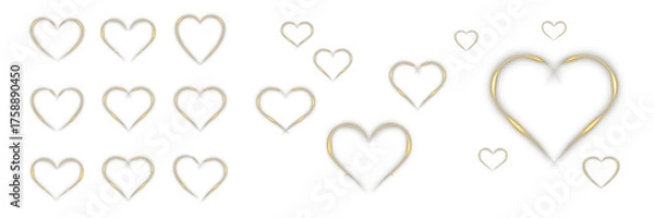 Fototapeta Glowing gold heart with sparkle flashes and luxury shine. Abstract light frame isolated on transparent background for romantic, wedding, or festive decoration banners.
