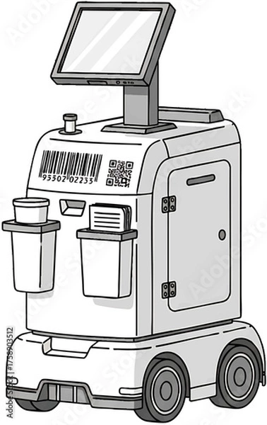 Fototapeta Autonomous Service Robot Black and White Illustration.