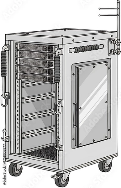 Fototapeta Industrial Equipment Rack on Wheels with Clear Panel and Handles.