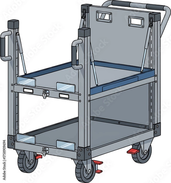 Fototapeta Industrial Folding Cart with Wheels and Handle.