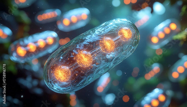 Fototapeta Glowing Microscopic Bacteria Abstract Art