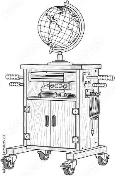 Fototapeta Mobile Globe Cart with Storage and Electrical Outlets.
