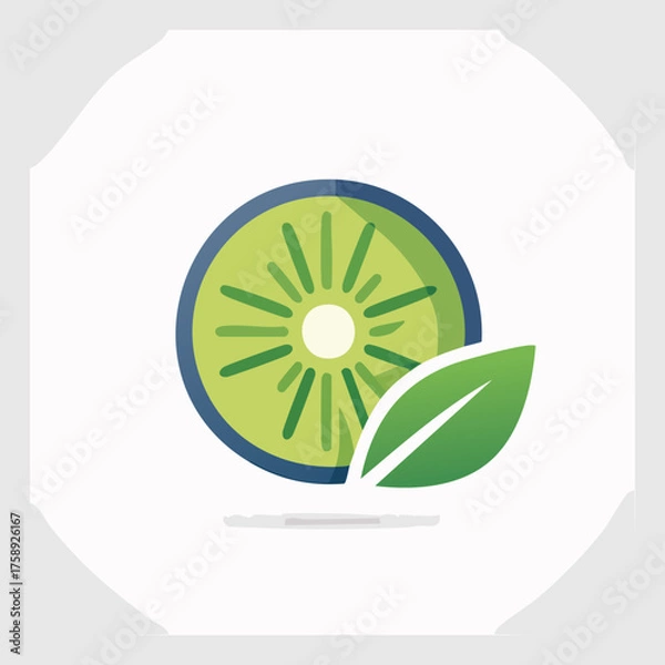 Obraz Vector Illustration of a Kiwi Fruit Slice and Leaf