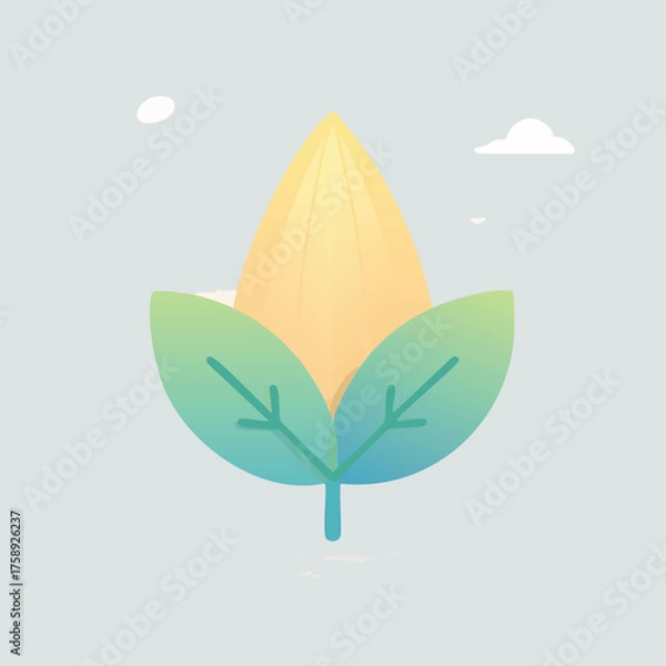 Obraz Stylized Corn with Green Leaves and Stem