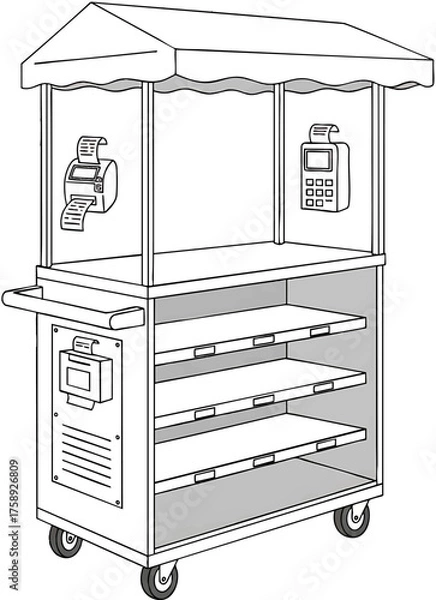 Fototapeta Mobile Retail Cart with Canopy and Payment Systems.