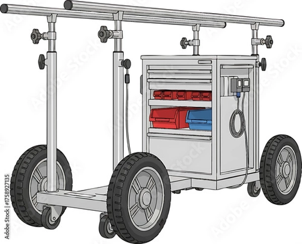 Fototapeta Mobile Tool Cart with Adjustable Racks and Storage Drawers.