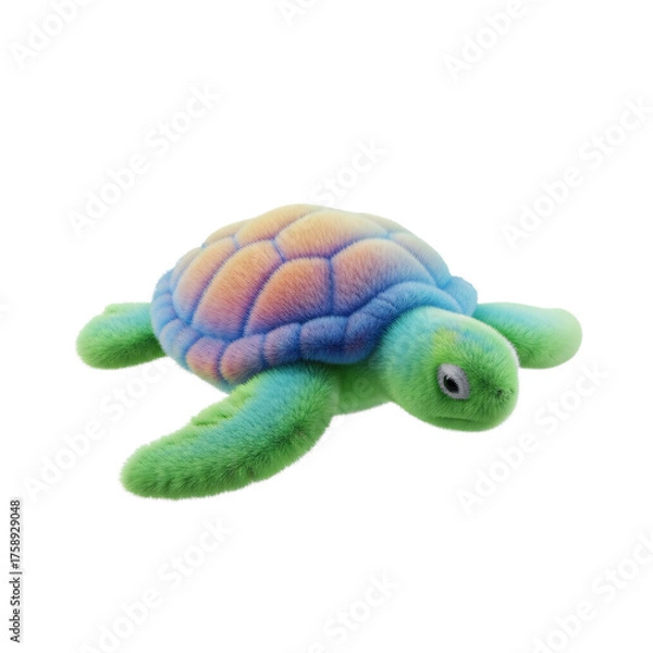 Obraz Colorful fluffy turtle, a vibrant 3D rendered design element with a soft texture, isolated on a transparent background.