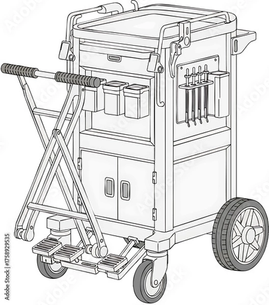Fototapeta Utility Cart with Foldable Hand Truck Line Art.