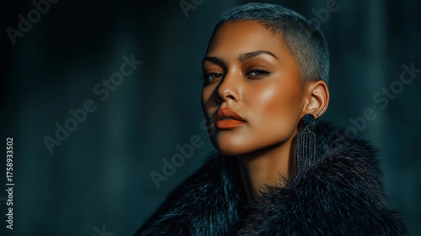 Obraz Vibrant realistic non-binary individual with stylish hair expressing confidence – inclusive beauty portrait celebrating gender diversity and creativity