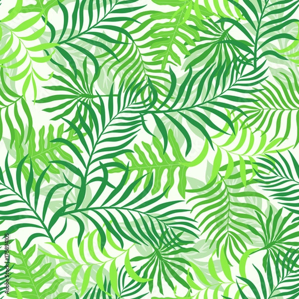 Fototapeta Tropical background with palm leaves. Seamless floral pattern