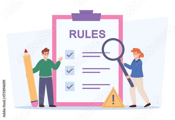 Obraz Concept of rules and regulations checklist teamwork and organization