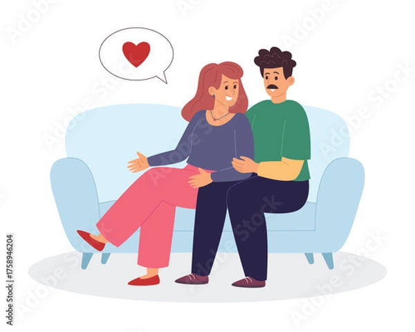 Obraz Couple sitting on sofa talking about love concept