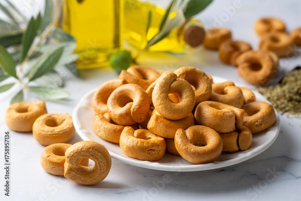 Fototapeta Traditional Italian food handmade Taralli or Taralluci
