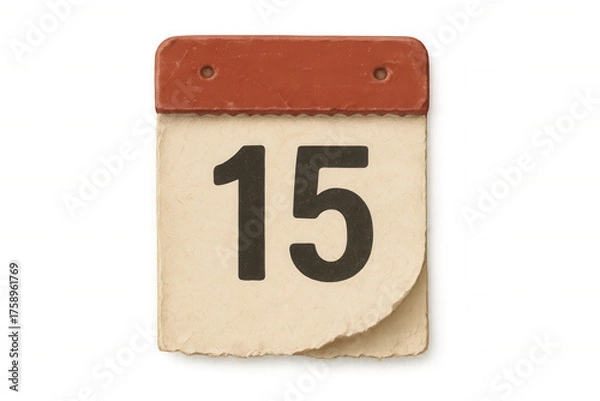 Fototapeta Vintage tear-off calendar showing day 15, representing time passing, deadlines, important events, and daily reminders