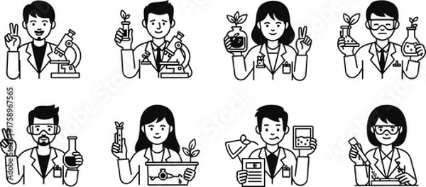 Obraz Diverse group of scientists and researchers in lab coats conducting experiments and holding scientific equipment