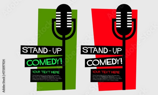 Fototapeta Stand Up Comedy (Flat Style Vector Illustration Performance Show Poster Design) with Where, When And Ticket Details