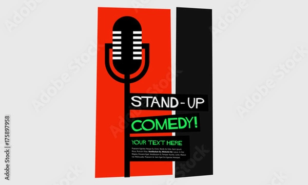 Fototapeta Stand Up Comedy (Flat Style Vector Illustration Performance Show Poster Design) with Where, When And Ticket Details