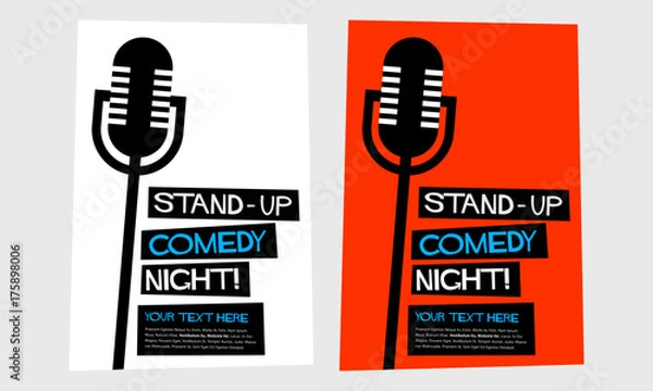 Fototapeta Stand Up Comedy Night! (Flat Style Vector Illustration Performance Show Poster Design) with Where, When And Ticket Details