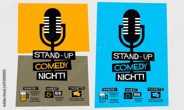 Fototapeta Stand Up Comedy Night! (Flat Style Vector Illustration Performance Show Poster Design) with Where, When And Ticket Details