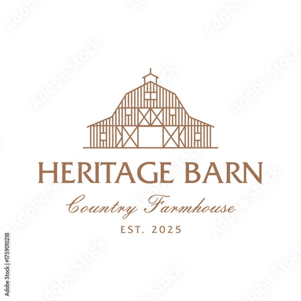 Fototapeta Vintage Rustic Barn Farmhouse Emblem Logo with Classic Vibe. American Style Barn Lineart Design
