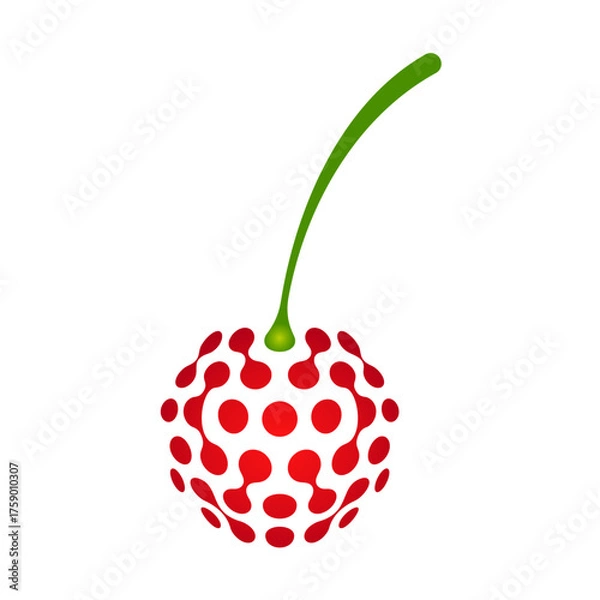 Fototapeta Tech cherry digital logo design icon. Cherry connection logo