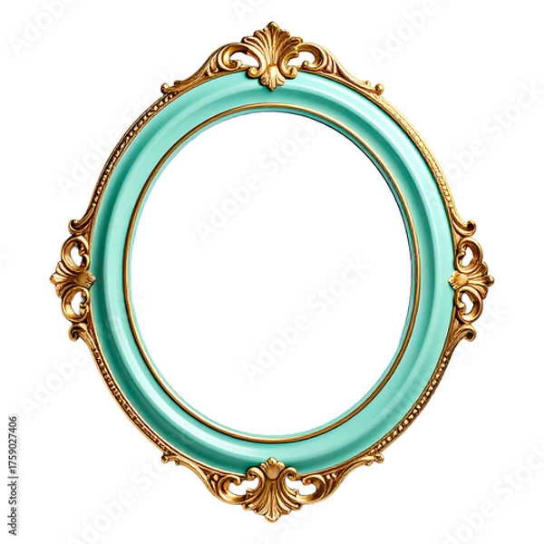 Obraz ミントグリーンとゴールドの丸フレーム（装飾クラシック枠）