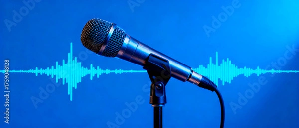 Obraz Studio microphone and audio waveform