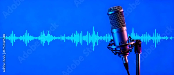 Obraz Studio microphone and audio waveform