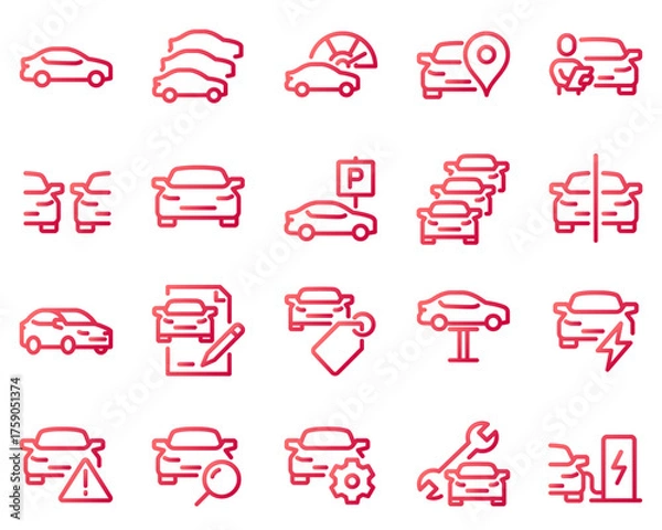 Fototapeta 	
Simple Set of Car Related Vector Line Icons. Contains such Icons as tech review, stats comparing, dealership and more
