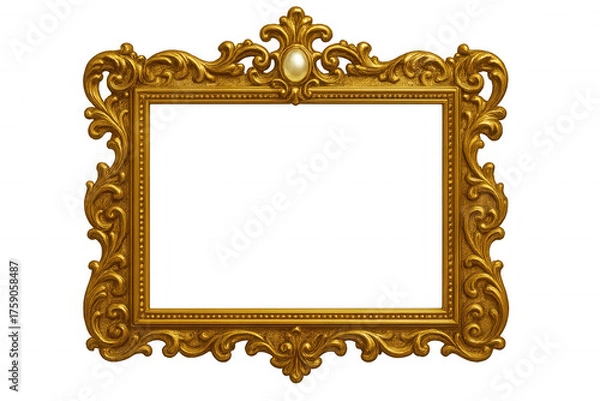 Obraz Ornate gold antique picture frame, displaying baroque and rococo decorative vintage design, transparent background