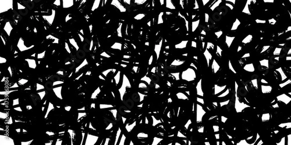 Fototapeta Dynamic abstract artwork featuring bold black brush strokes overlapping on a white background.
