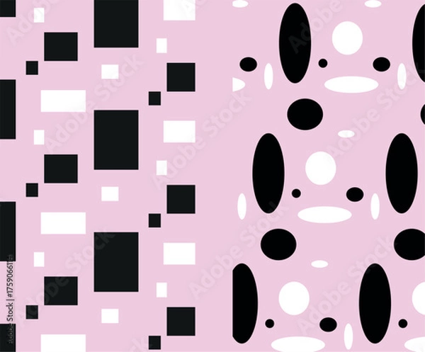 Obraz Minimal Geometric Patterns with Squares and Circles Black and White Seamless Backgrounds.eps