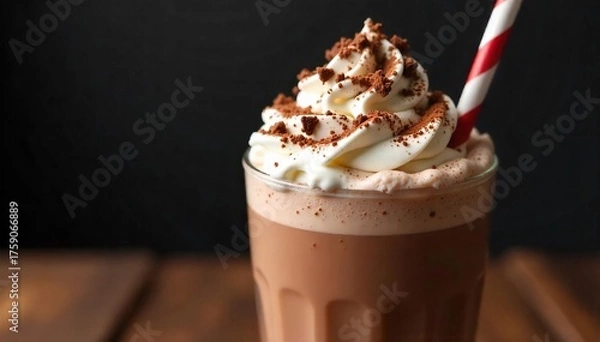 Obraz Decadent Chocolate Milkshake Creamy Texture, Whipped Cream, and Chocolate Shavings in a Tall Glass ? Perfect for Restaurant Menus and Advertising