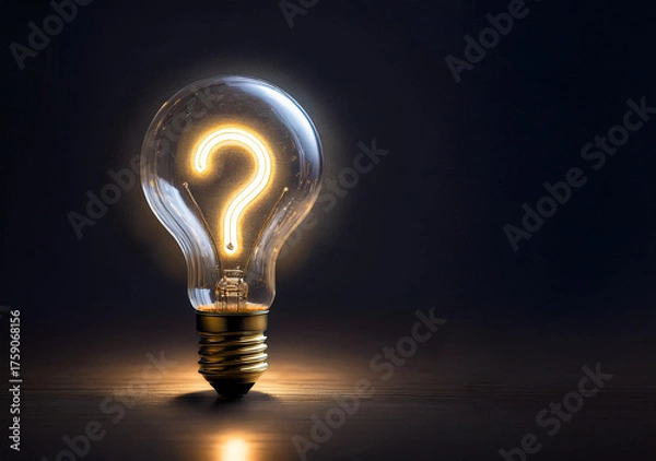 Fototapeta Illuminated Lightbulb with Glowing Question Mark Symbolizing Innovation and Curiosity