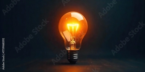 Obraz Bright Lightbulb Glowing Intensely on Dark Background Inspiration, Innovation, and New Beginnings