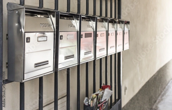 Obraz Selective focus on empty mailboxes